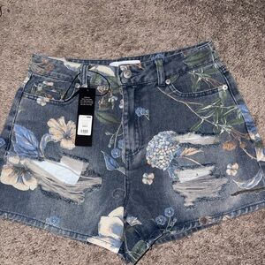 Fashion Nova Floral Denim Shorts